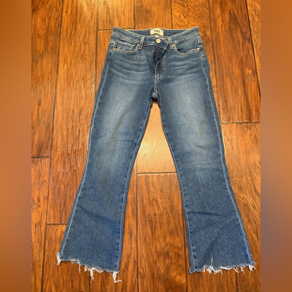 PAIGE Flare Jeans in Distressed Blue